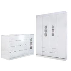 Imagem de Guarda Roupa 4 Portas + Cômoda 4 Gavetas Livia Branco - Phoenix Baby - 