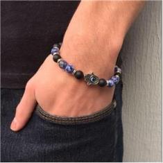 Imagem de Pulseira masculina pedra e pingente Mão de Fátima