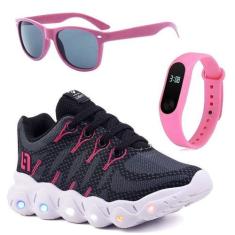 Imagem de Tenis Infantil De Led Meninas Calce Facil Desenhos Luzinha Light + Ocu