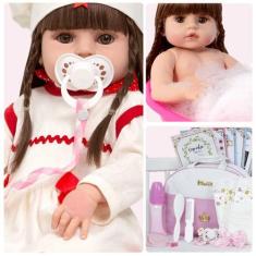 Imagem de Boneca Bebe Reborn Fofinha Princesa 46cm Com Kit Acessórios - Cegonha