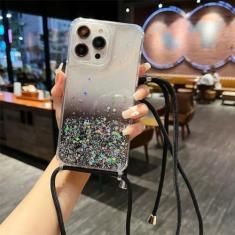 Imagem de Capa de colar com cordão de glitter gradiente transparente para iPhone 14 13 12 Mini 11 Pro XS Max X XR SE 2022 7 8 Plus Capa, preta, para iPhone XS Max