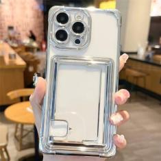 Imagem de Capa porta-bolsa transparente galvanizada anti-queda para iPhone 15 Pro Max 14 Plus 13 12 11 Capa carteira macia à prova de choque, prata, para iPhone 13 Pro