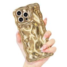 Imagem de ekoneda Capa para iPhone 15 Pro Max encaracolada ondulada fofa borda quadrada, capa protetora de silicone estética para mulheres, meninas, fina, glitter, água, ondulação, chapeamento, à prova de