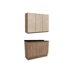 Imagem de Cozinha Modulada Completa Maxxi 3 Peças (1Aéreo+1Balcão+1Complemento) C3P11 Nogal/Preto - Kappesberg