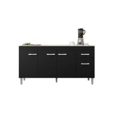Imagem de Balcão Gabinete Para Pia Gabriela Sem Tampo 150cm 4 Portas 1 Gaveta Preto