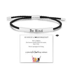 Imagem de DivaGlamz Be Kind Of A Badass Pulseira de tubo motivacional para mulheres, corda trançada ajustável, feita à mão, pulseira de aço inoxidável gravada para minha filha/melhor amiga joias inspiradoras
