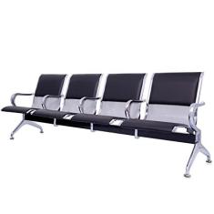 Imagem de Cadeira Longarina Cromada com Estofado 4 lugares com braço