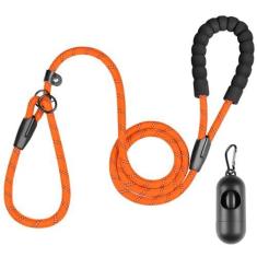 Imagem de Coleira antiderrapante durável para cães, 1,8 m x 1,2 cm, coleira resistente para cães grandes que puxam com alça acolchoada e fios altamente reflexivos, coleira de treinamento de cães sem puxar para