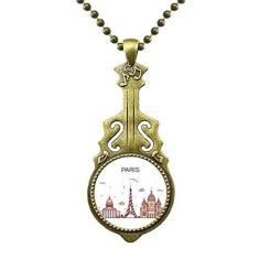 Imagem de DIYthinker Colar francês de Paris com padrão de marco liso e pingente de música de guitarra antiga