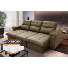 Imagem de Sofá Retrátil/Reclinável Verona 2,30M Suede Velut Bege C/ Molas Ensaca
