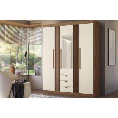 Imagem de Guarda Roupa 3 Portas (1 c/ Espelho) e 3 Gavetas Aurora 3.3 Jatobá/Areia - Santos Andirá