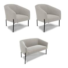 Imagem de Sofá Namoradeira E 2 Poltronas Pé Ferro Pto Stella Bouclê Cinza D03 - D`rossi