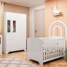 Imagem de Quarto de Bebê Berço Americano e Guarda Roupa com Janelas Retangulo 100% MDF Ayla Branco/Brilho