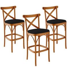 Imagem de Kit 03 Banquetas Altas Cozinha Bancada Bar Sala de Jantar Estofada Ávila L02 Suede Preto - Lyam