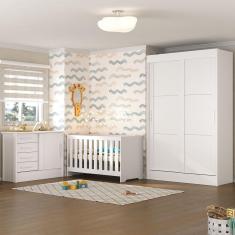 Imagem de Quarto de Bebê Completo Guarda Roupa 2 Portas 2 Gavetas com Cômoda e Berço Maya Espresso Móveis Branco
