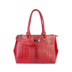 Imagem de Bolsa de couro croco grande com divisórias Toffee-Feminino