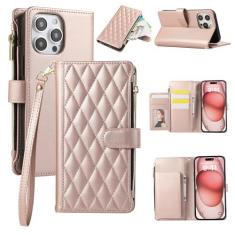 Imagem de Capa carteira para iPhone 12 Pro Max, capa de couro para celular com 6 compartimentos para cartão e 1 compartimento para dinheiro e 1 bolsa com zíper, fivela magnética à prova de choque com corda de