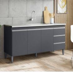 Imagem de Balcão De Cozinha P/ Pia 150cm 3 Gavetas Andreia-ajl Moveis Cinza