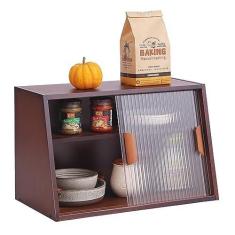 Imagem de Tiita Armário pequeno de despensa de cozinha, aparador de bambu com portas de vidro, armário de despensa de alimentos para cozinha, sala de estar e quarto de jantar