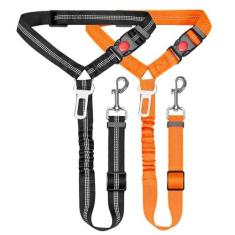 Imagem de Cinto de segurança removível para carro, coleira de segurança 3 em 1 para cães de estimação, suporte retrátil para apoio de cabeça do veículo e cinto de segurança refletivo ajustável para cães