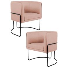 Imagem de Kit 2 Poltronas Decorativas Base Aço Betina C-105 Linho Rosê - Domi