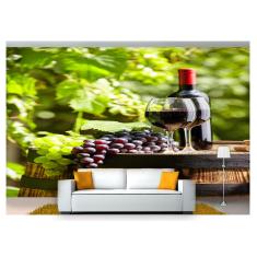 Imagem de Papel De Parede Barril Vinho Cacho De Uva 3D Al237