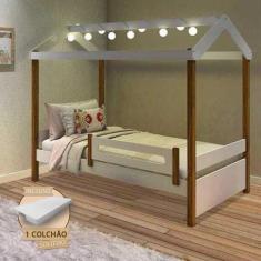 Imagem de Cama Montessoriana Solteiro Casinha Eliz Com Led Grade De Proteção E C