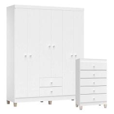 Imagem de Cômoda Gaveteiro E Guarda Roupa 6 Portas Ternura Baby Branco Brilho - Incorplac