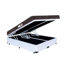 Imagem de Cama Box Baú King Colchão Espuma D45 Bordado + Box Bipartido Sintético Branco Serra Negra 62x198x203