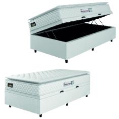 Imagem de Cama Box Baú Solteiro Colchão Espuma D33 Pillow Top New Millenium 88x188x60cm Branco Hellen – Suporta Até 120 Kg Por Pessoa