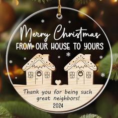 Imagem de Enfeites de Natal para vizinhos, vizinhos 2024 - presentes para vizinhos no Natal, melhores presentes de vizinho para vizinhos e amigos, ornamento de bom vizinho 2024