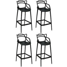 Imagem de Kit 4 Banquetas Allegra com Encosto Design Cozinha/bancada - Preto