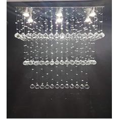 Imagem de Lustre de Cristal para sala de jantar/estar com 60 cm de altura, base de inox polido 70X20 cm