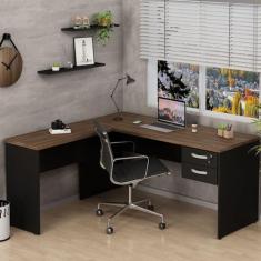 Imagem de Mesa De Escritório em L 160x150cm com Gaveta Nogal