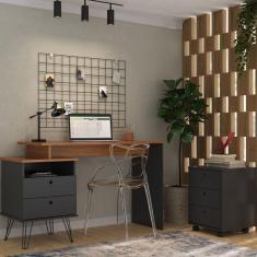 Imagem de Conjunto Home Office 1 Escrivaninha com 2 Gavetas Plus 1 Gaveteiro New Artany Freijó/Preto