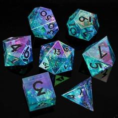 Imagem de UBEUCK DND Dice, Dungeons & Dragons Edge Sharp Resin Dice, 7PCS Ribbon Color Dice with Gift Box.New Plating Resin Dice.