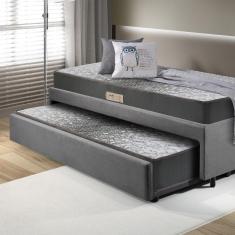 Imagem de Bicama Box Solteiro 88x188 Suede Cinza Com Dois Colchões De Espuma Dual Firm Ecoflex
