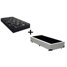 Imagem de Cama Box Solteiro 88 Tecido Sintético Branco com Colchão Lisboa Espuma D28 Preto