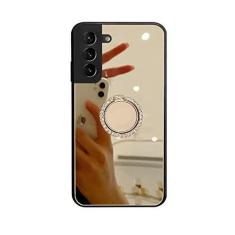 Imagem de Capa espelhada compatível com Samsung Galaxy S23 Ultra, capa protetora rígida de policarbonato de silicone TPU com suporte de anel de diamante, suporte de dedo, suporte à prova de choque, para