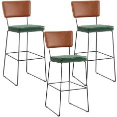 Imagem de Kit 03 Banquetas Altas Sala Jantar Fixa Allana L02 Couríssimo Camel Facto Verde Musgo - Lyam Decor