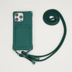 Imagem de Capa de cordão para iPhone 15 14 12 13 11 Pro Max Mini XS X XR 8 7 Plus Suporte para slot de cartão à prova de choque, capa de alça de colar crossbody, verde, para iPhone 13