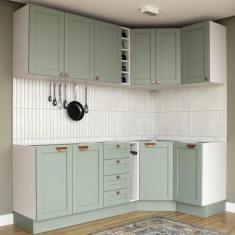 Imagem de Cozinha Modulada 8 Peças sem Tampo Arizona Cabecasa Madeiramadeira Menta/branco