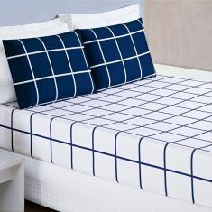 Imagem de Jogo De Lençol Casal Padrão Austin Micropercal 200 Fios - 3 Peças Cor Xadrez Marinho