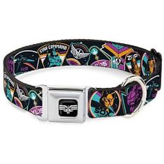 Imagem de Coleira de cachorro fivela de cinto de segurança Lightyear Mission Patches colagem preta multicolorida 28 a 40 cm de largura