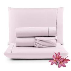 Imagem de Jogo Lençol Micropercal 400 Fios Queen 4 Peças - Rosa - Casa Show Enxo