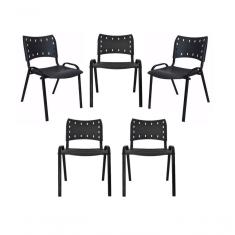 Imagem de Kit 5 Cadeiras Iso Para Escola Escritório Comércio Preta Base Preta