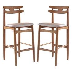 Imagem de Kit 2 Banquetas Alta Estofada França 46 x 106 Cm Madeira Maciça Mel Facto Impermeável Pérola - RMI