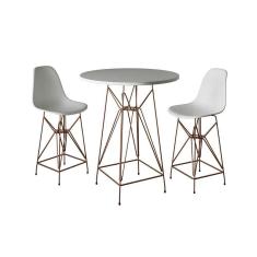 Imagem de Jogo Mesa Bistrô Eames Branca 60Cm 2 Banquetas Branca Base Ferro Cobre - Cor: Branco