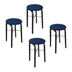 Imagem de Kit 04 Banquetas Baixa Manu Suede Azul Marinho