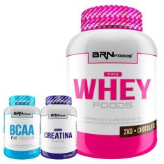 Imagem de Kit - Whey Protein Pink Whey Protein 2kg + PREMIUM Creatina 300g +BCAA Fit Foods 100g - BRN Foods-Unissex